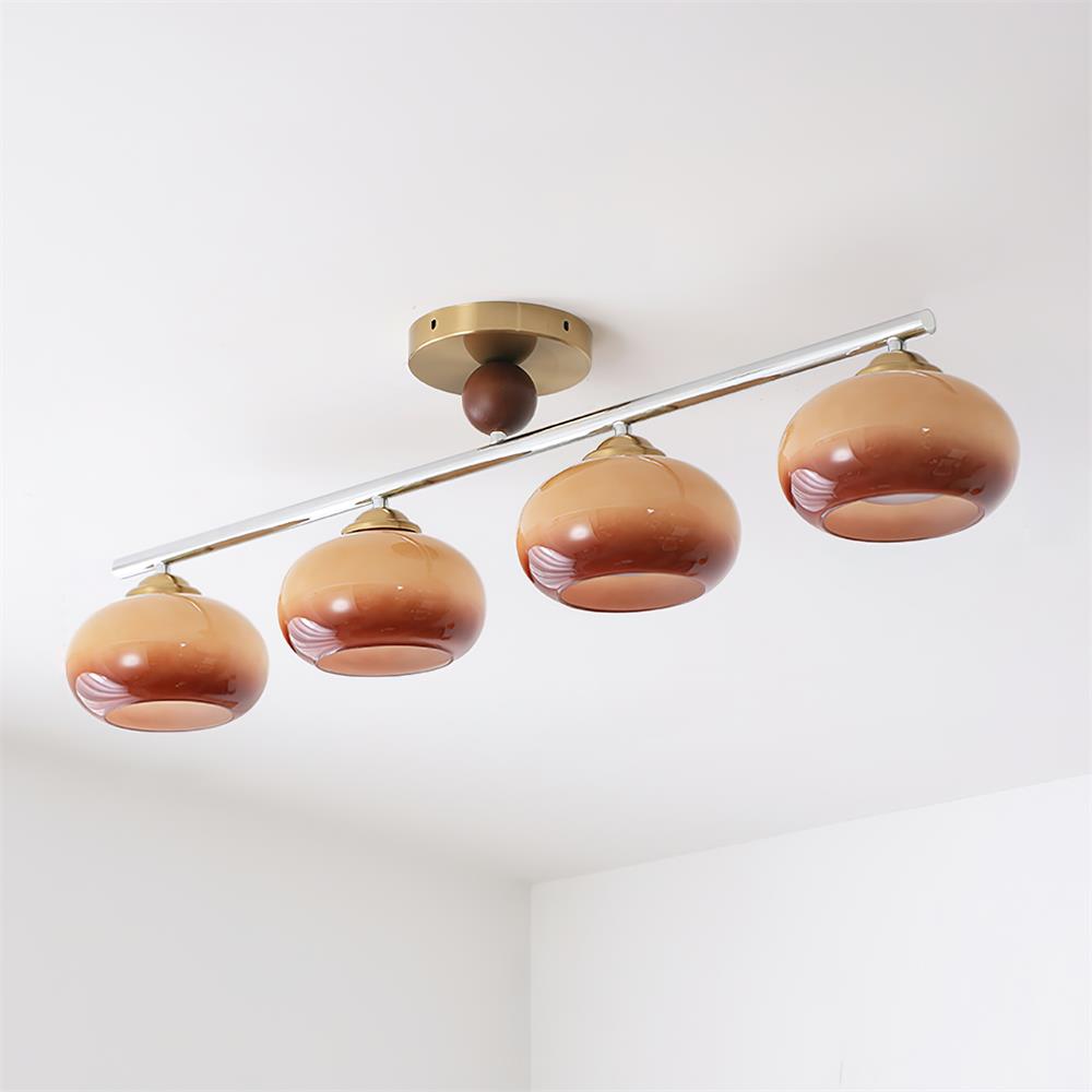 Aurora Four Glass Shades Ceiling Light With Metal Bar
