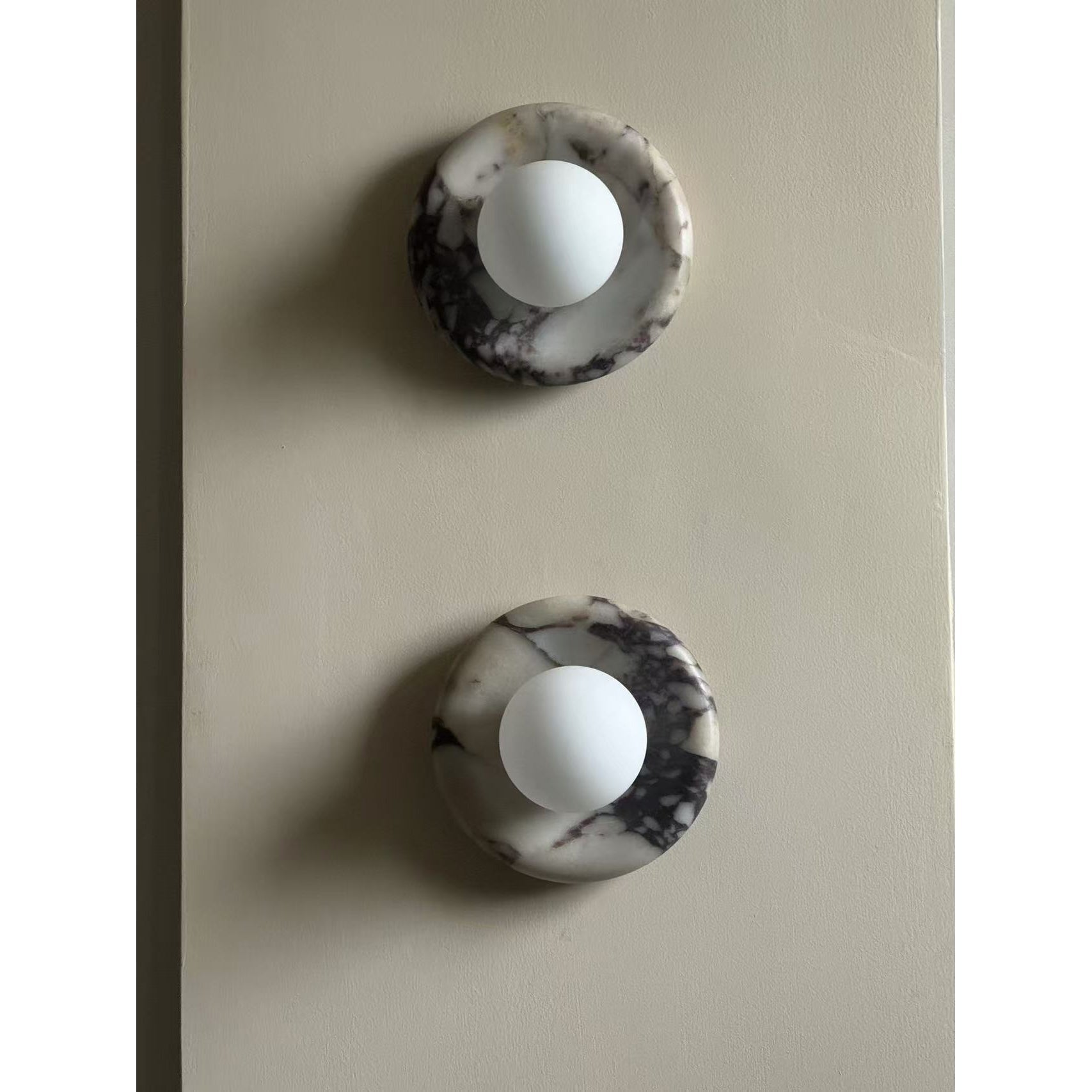 Elegant Round Marble Indoor Wall Sconce With Glass Shade