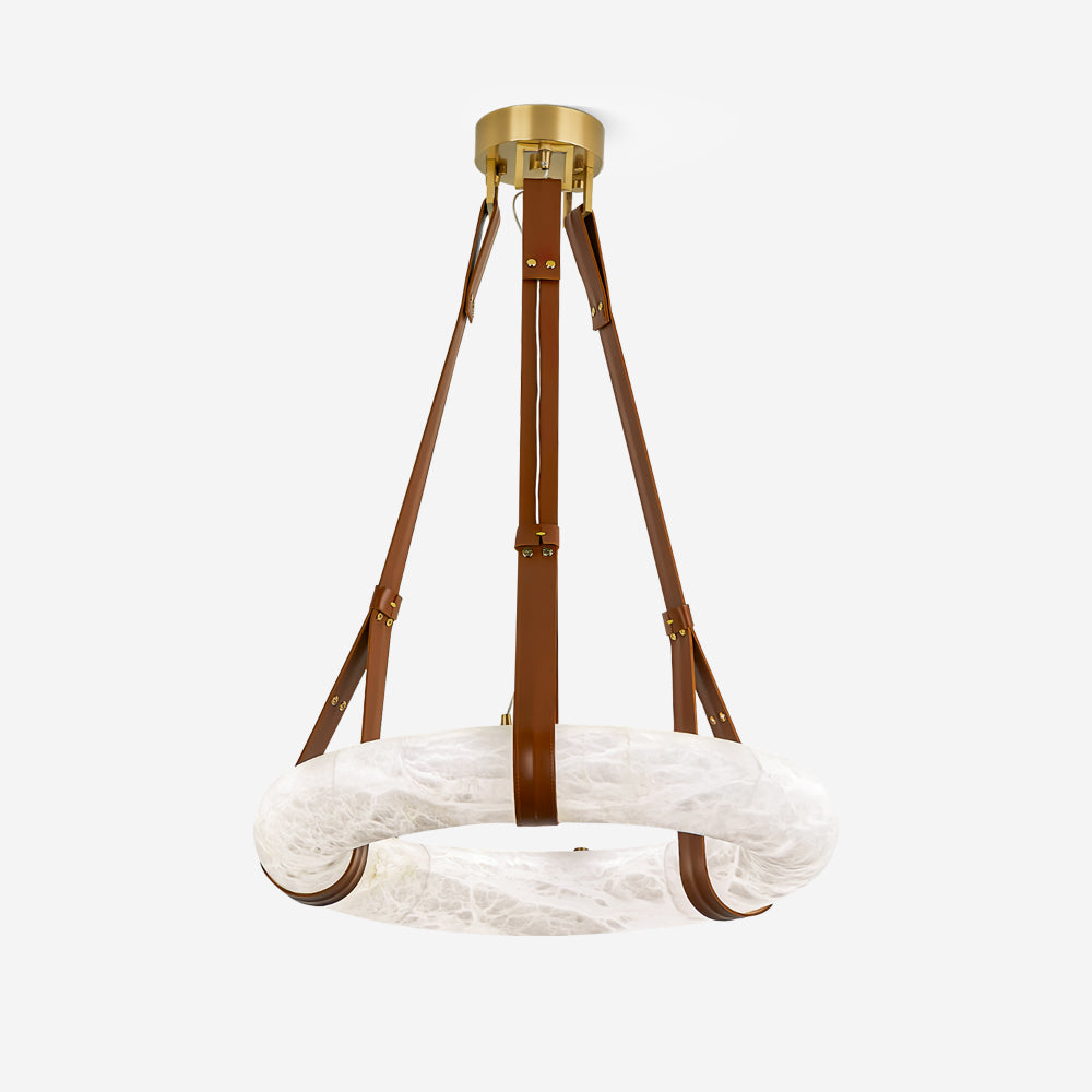 Star Pendant Light With Alabaster Ring And Leather Straps