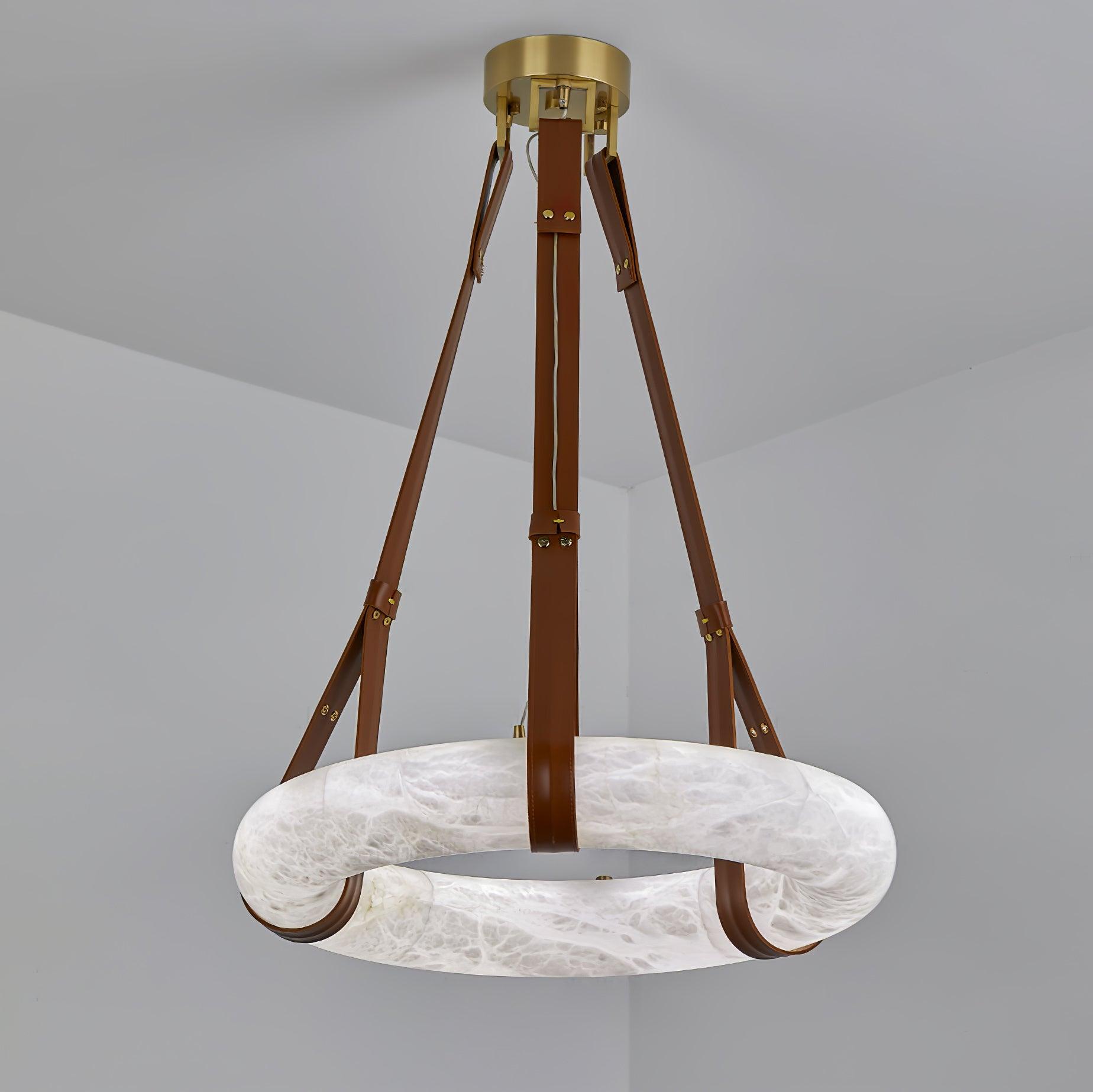 Star Pendant Light With Alabaster Ring And Leather Straps