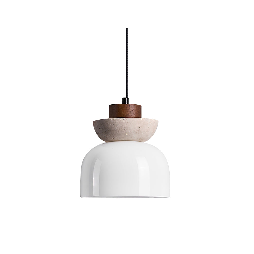 Premium Travertine Dome Pendant Light With Layered Glass