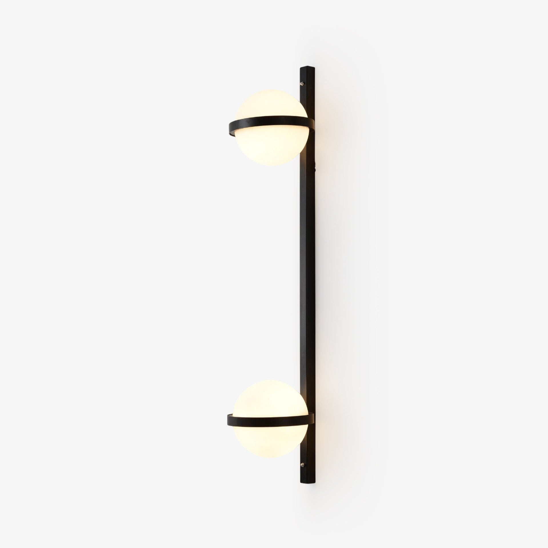 Indoor Outdoor Vertical Double Globe Wall Light With Opal Glass Shades