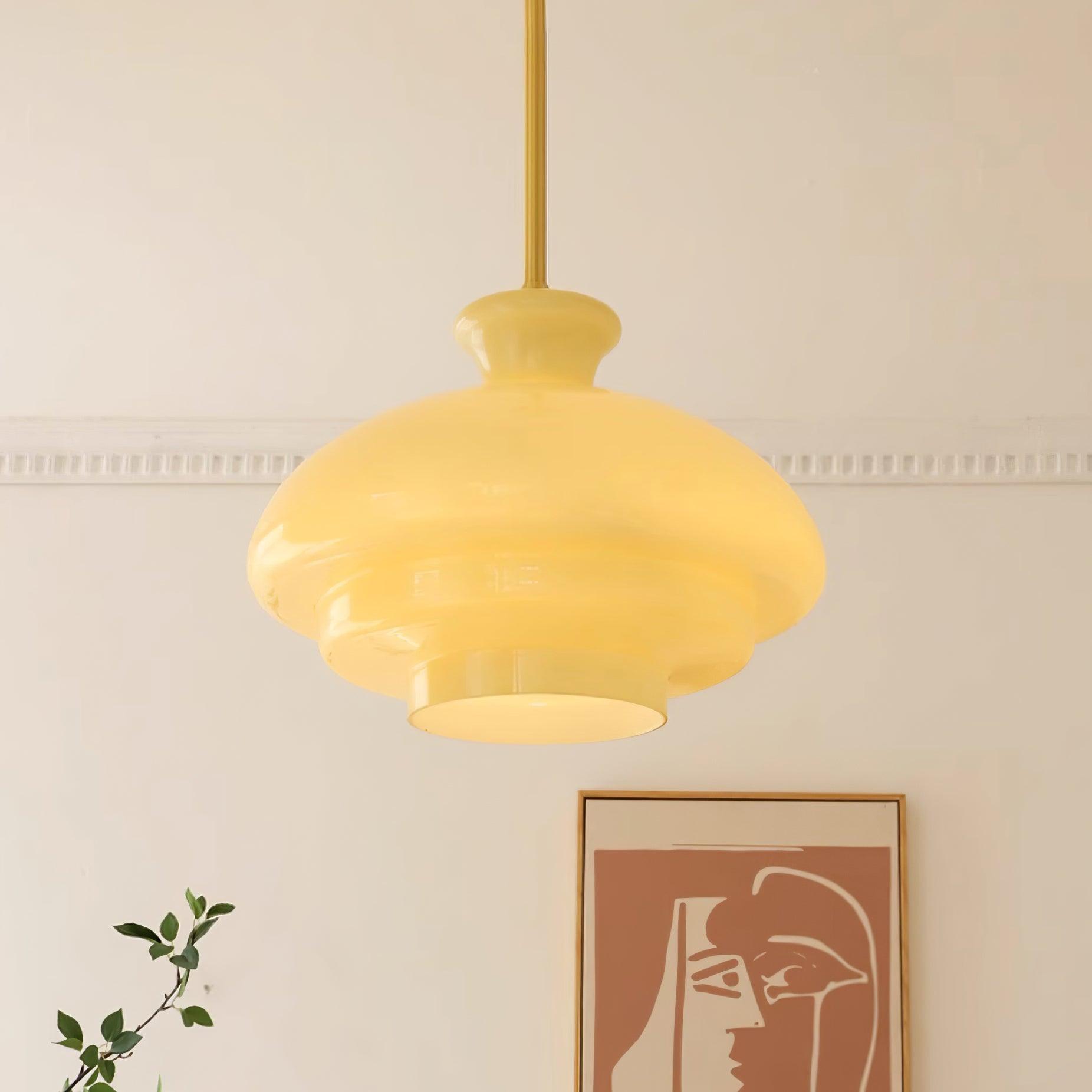 Pendant Lamp With Layered Glass Dome For Warm Ambient Glow