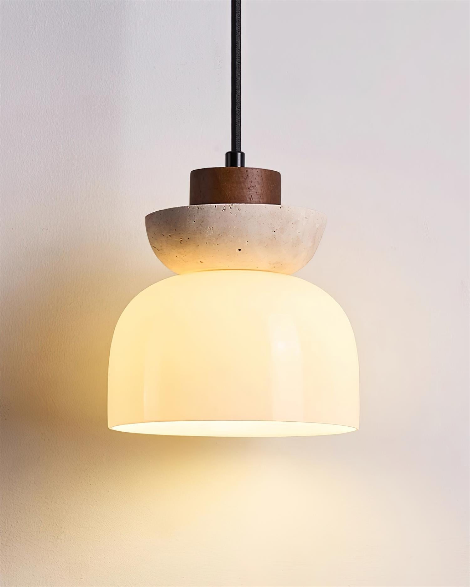 Travertine Dome Glass Pendant Light With Diffused Glow