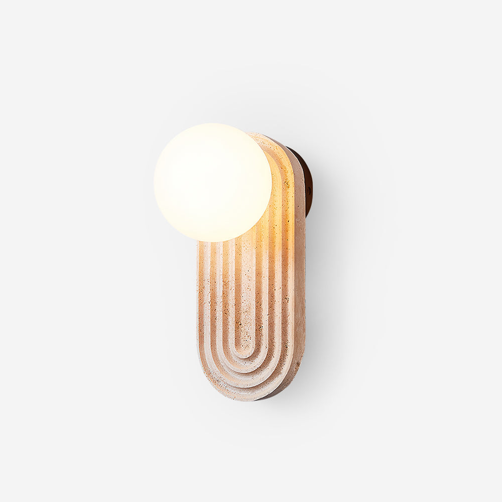 Travertine Wall Light With Wood And Glass Damp Rated