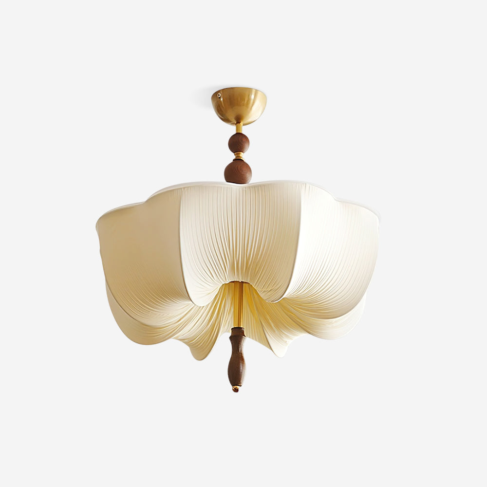 Lux Metal And Wood Ceiling Light With Gold Fabric Shade Four Bulbs