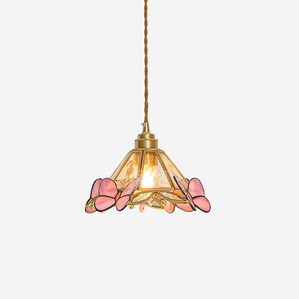 Butterfly Stained Glass Pendant Light With Warm Glow