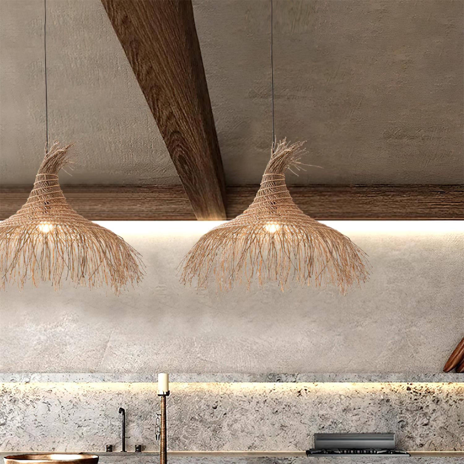 Pendant Light With Handwoven Natural Rattan Shade