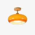 Bauhaus Glass Disc Flush Mount Ceiling Light Wood, Orange And White