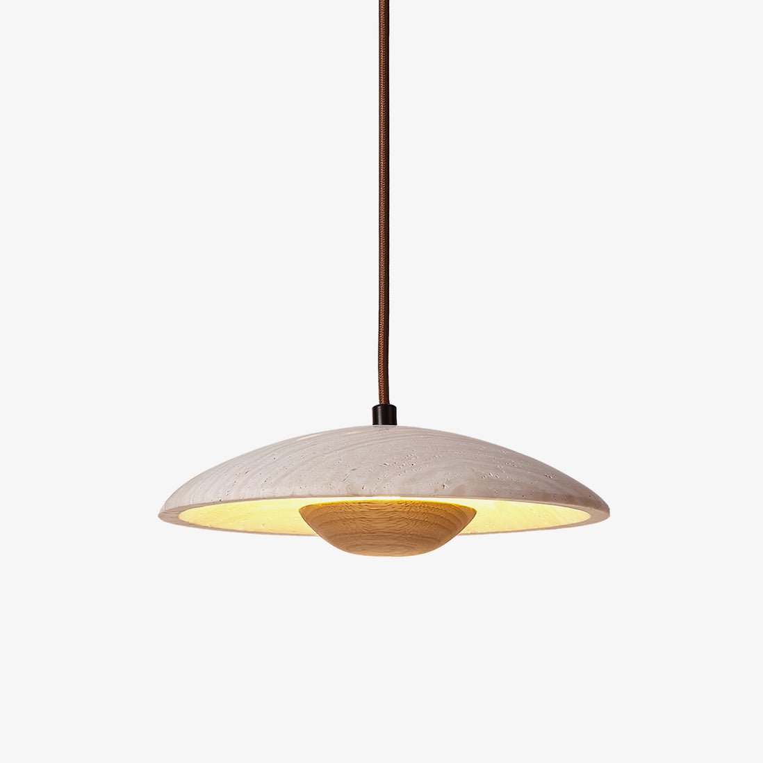 Travertine Wide Brim Pendant Light With Ambient LED Glow