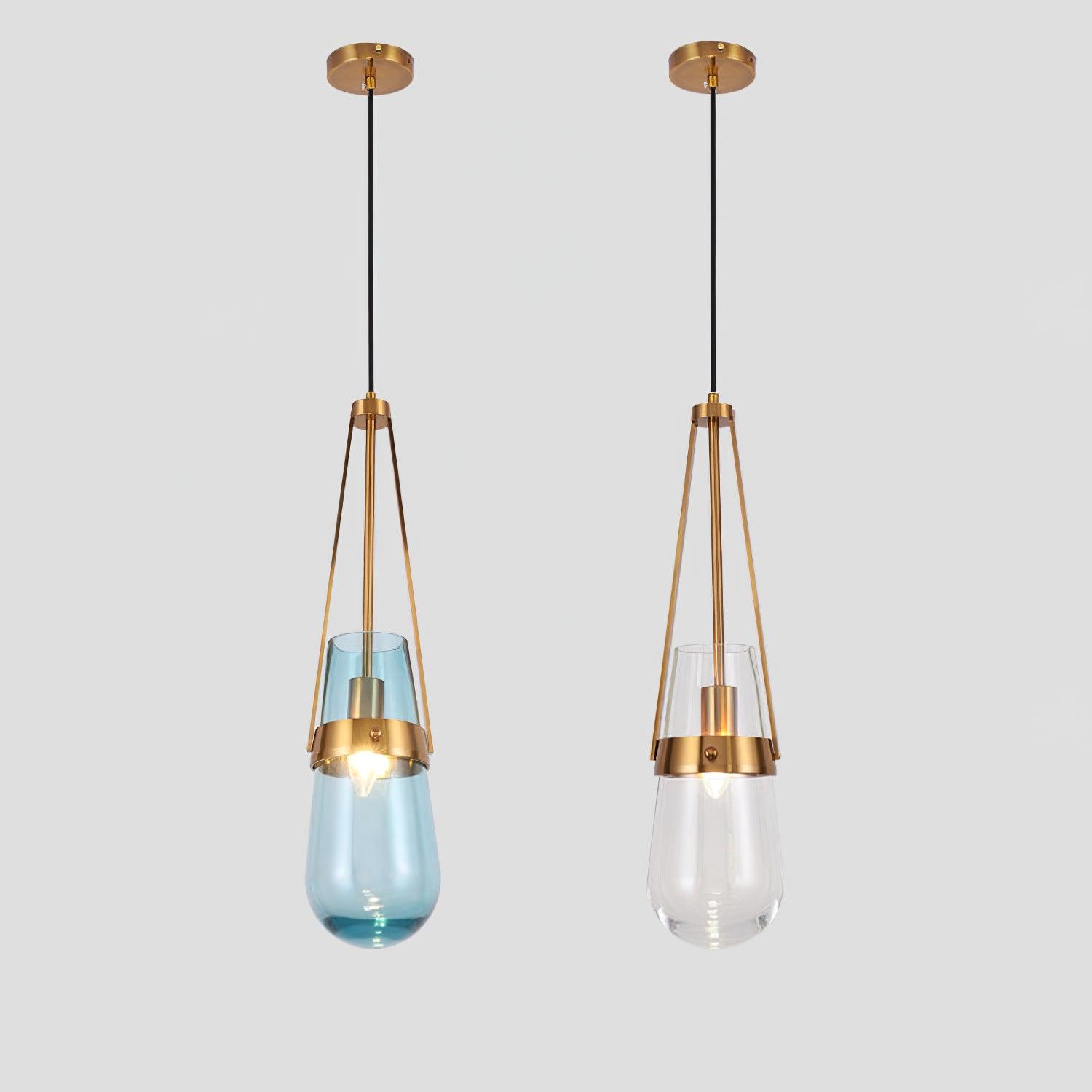 Blue Glass Pendant Light With Gold Finish