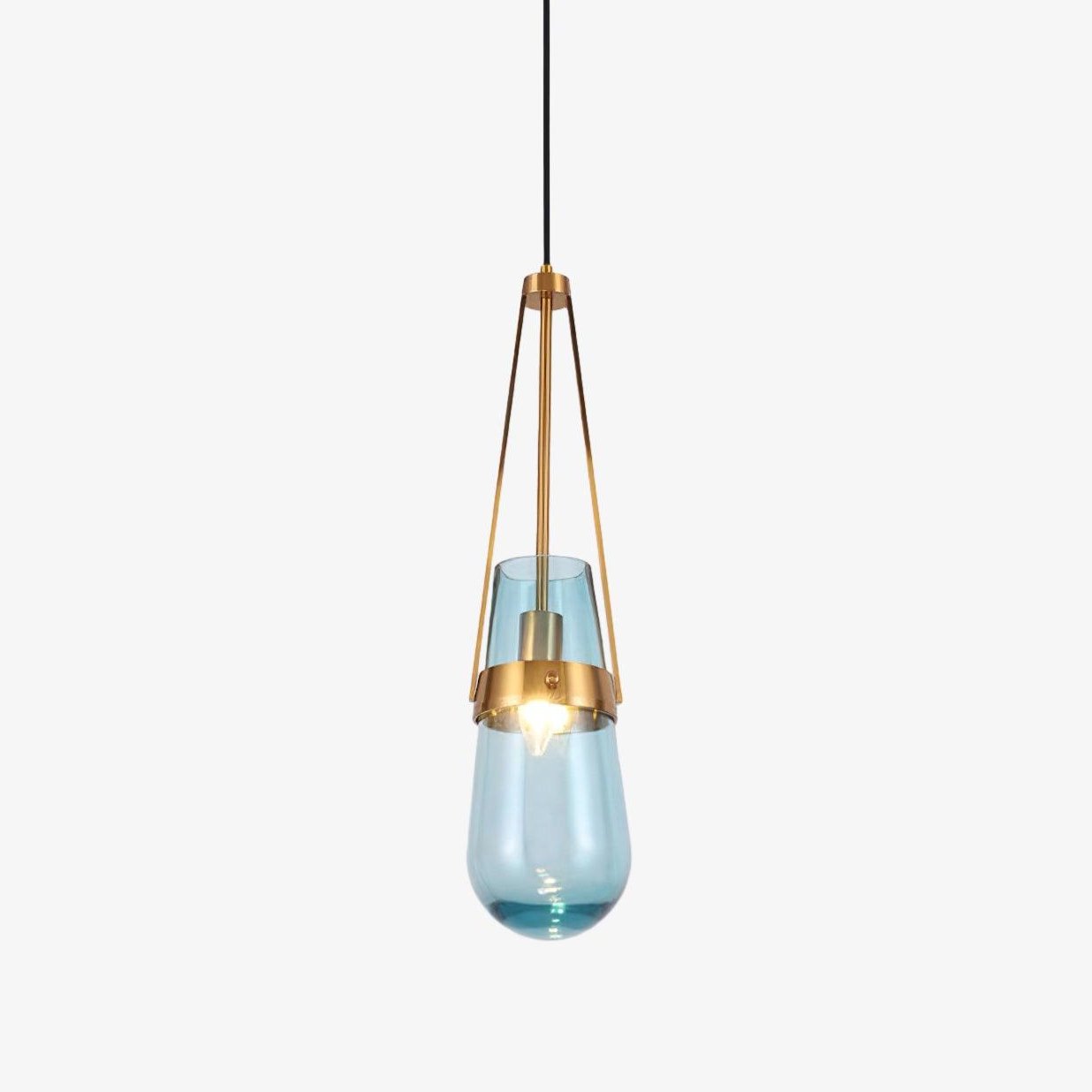Blue Glass Pendant Light With Gold Finish