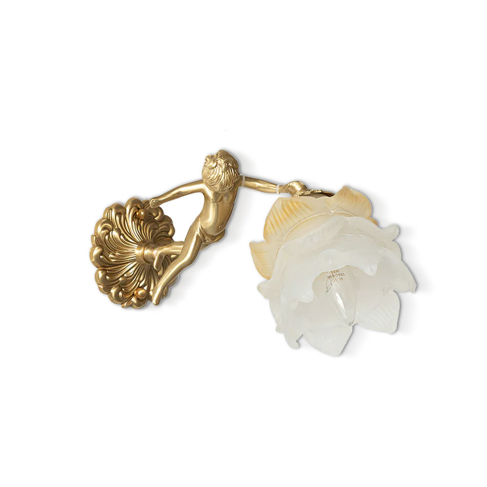 Angel Rose Glass Wall Lamp With Antique Gold Finish