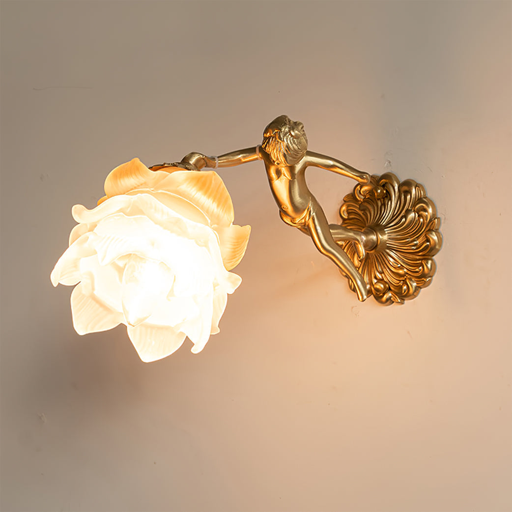 Angel Rose Glass Wall Lamp With Antique Gold Finish