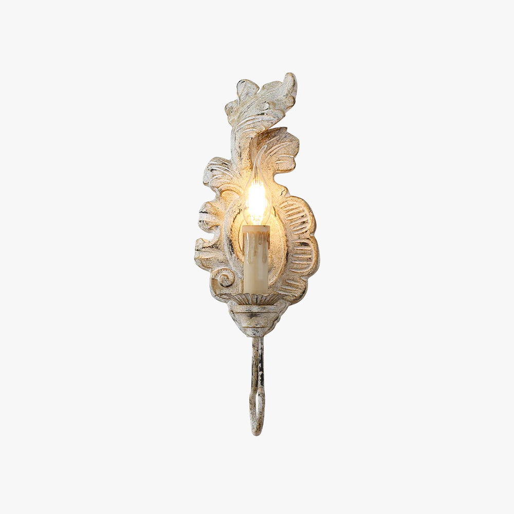 Vintage Distressed Resin Wall Sconce With Ornate Scrollwork