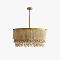 Layered Wood And Coconut Beads Chandelier With Antique Brass Frame