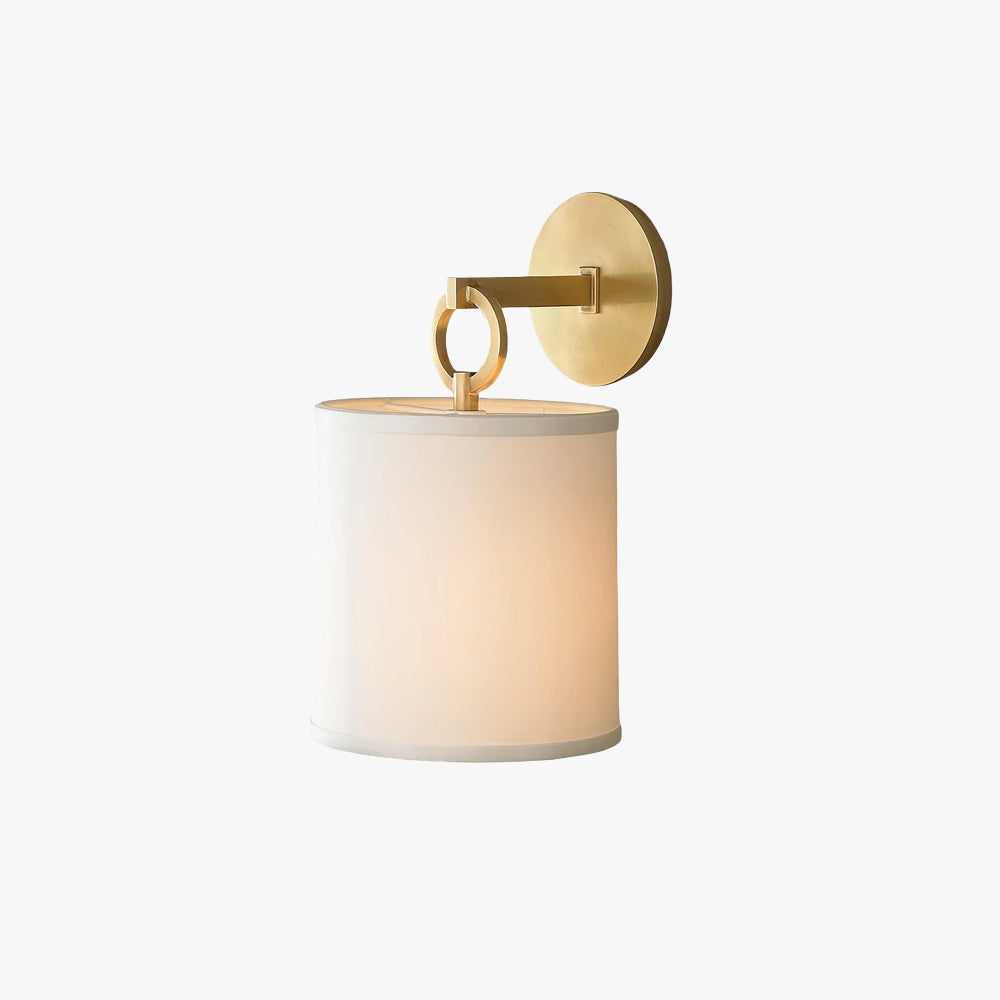 Farmhouse Brass Ring Wall Lamp With Cylindrical Fabric Shade