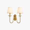 Twin Fabric Shades Wall Light With Brass Arched Arms