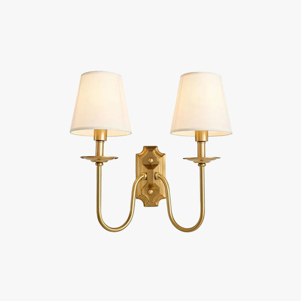 Twin Fabric Shades Wall Light With Brass Arched Arms