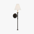Candle Inspired Wall Lamp With Black Metal Arm And White Cone Shade