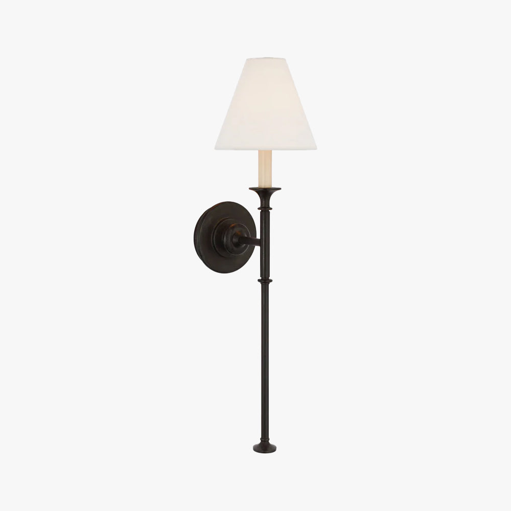 Candle Inspired Wall Lamp With Black Metal Arm And White Cone Shade