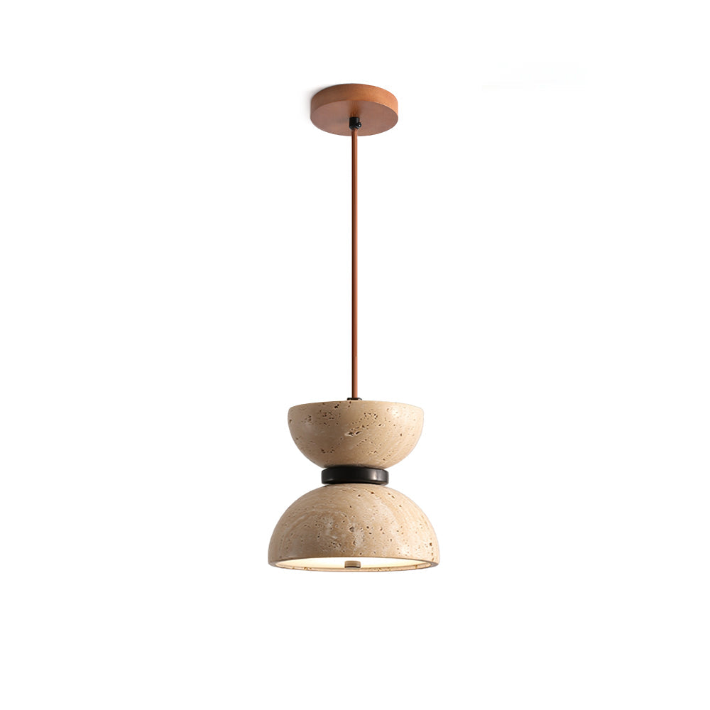 Travertine Hourglass Pendant Light With Warm Ambience