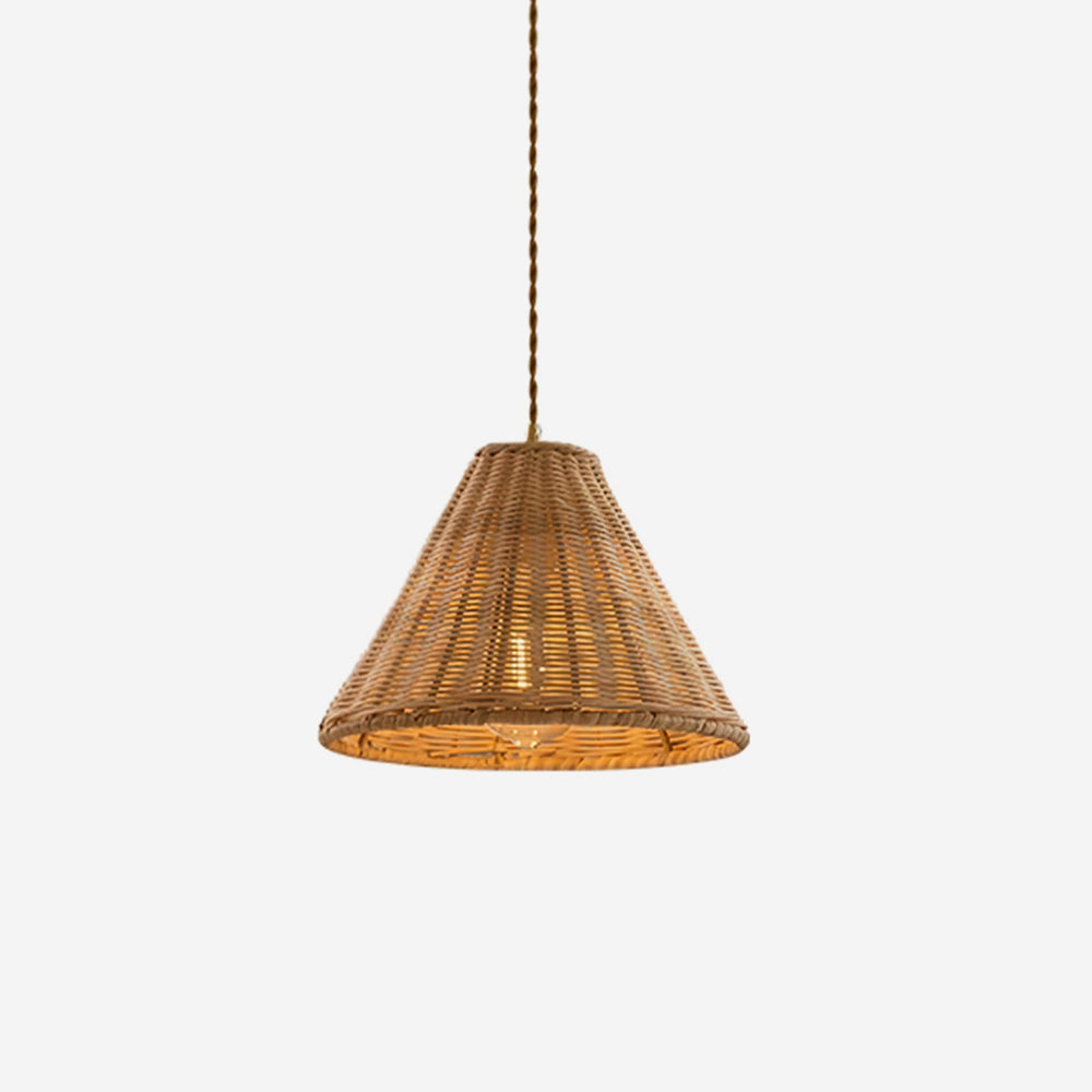 Pendant Lamp With Cone Shaped Natural Rattan Shade