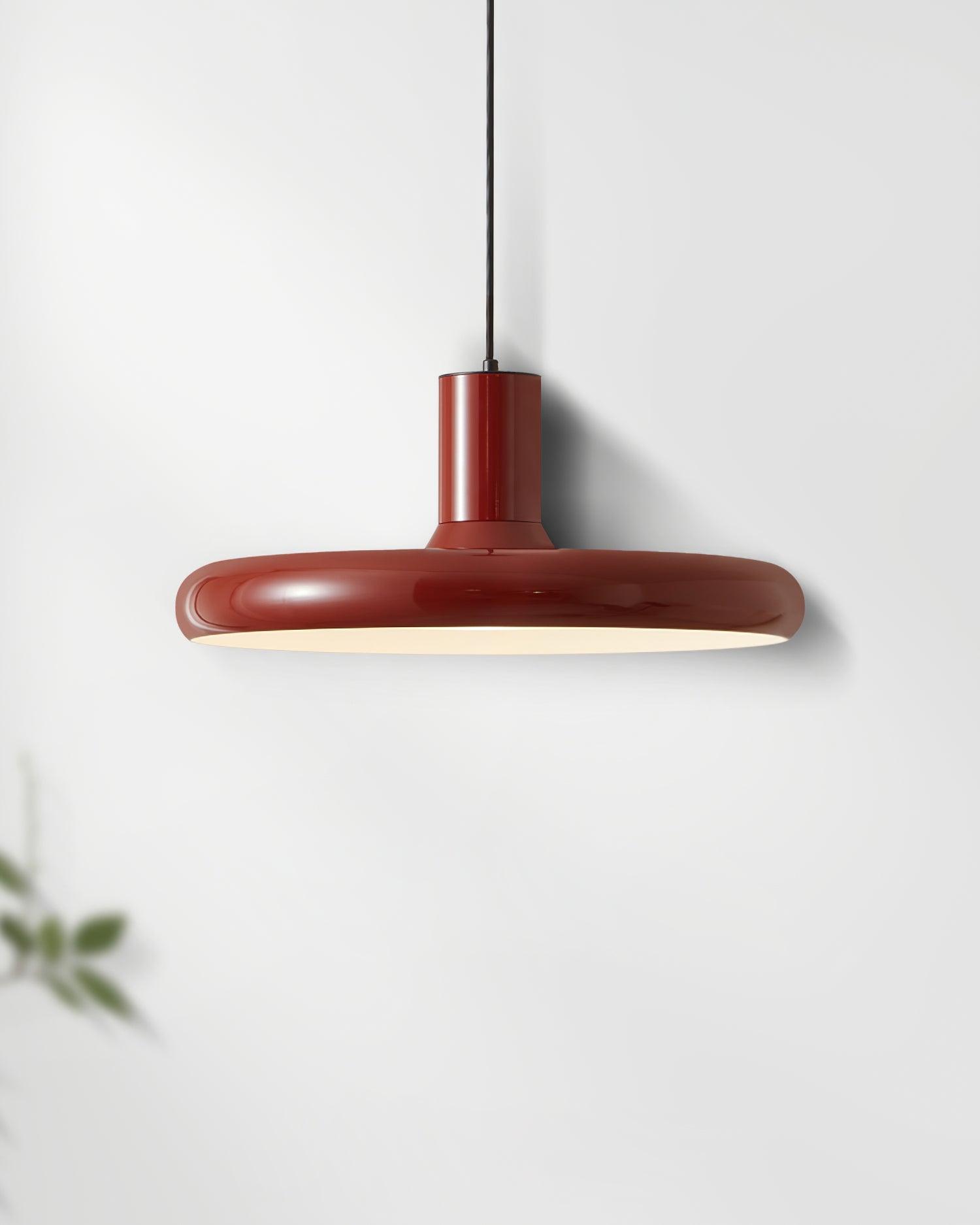 Red Disc Pendant Light With Industrial Flair