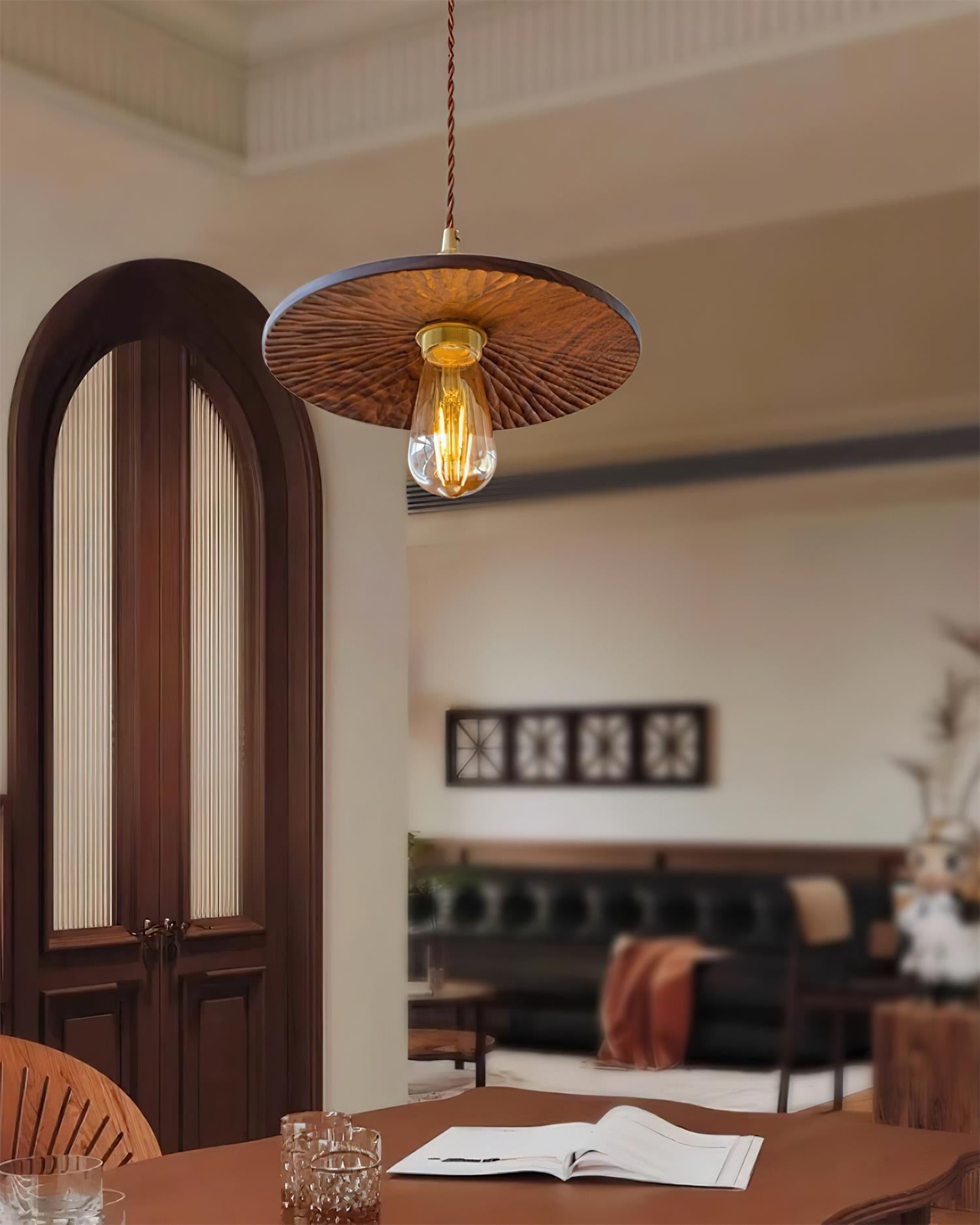 Walnut Wood Pendant Lamp With Warm Glow