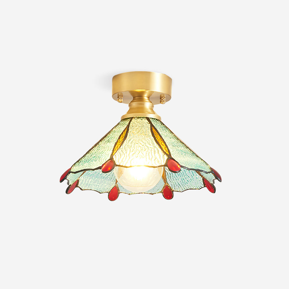 Brass Canopy Tiffany Style Stained Glass Ceiling Light G9 Socket