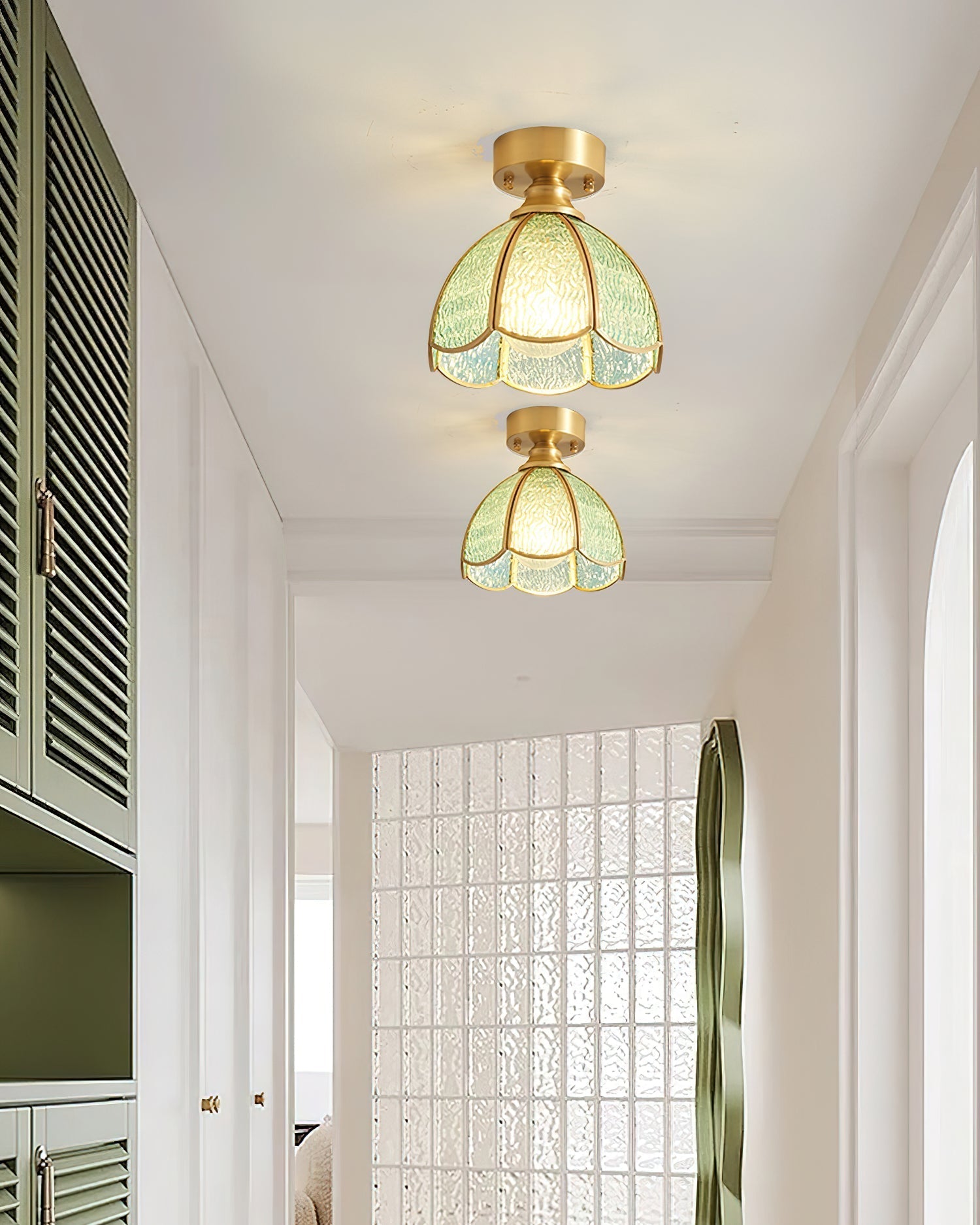 Brass Canopy Tiffany Style Stained Glass Ceiling Light G9 Socket