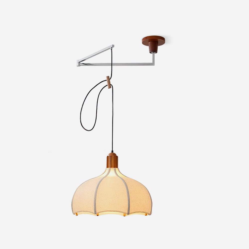 Walnut Fabric Pendant Light With Adjustable Height E26 E27