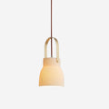 Pendant Lamp With Ribbed White Ceramic And Brass Handle