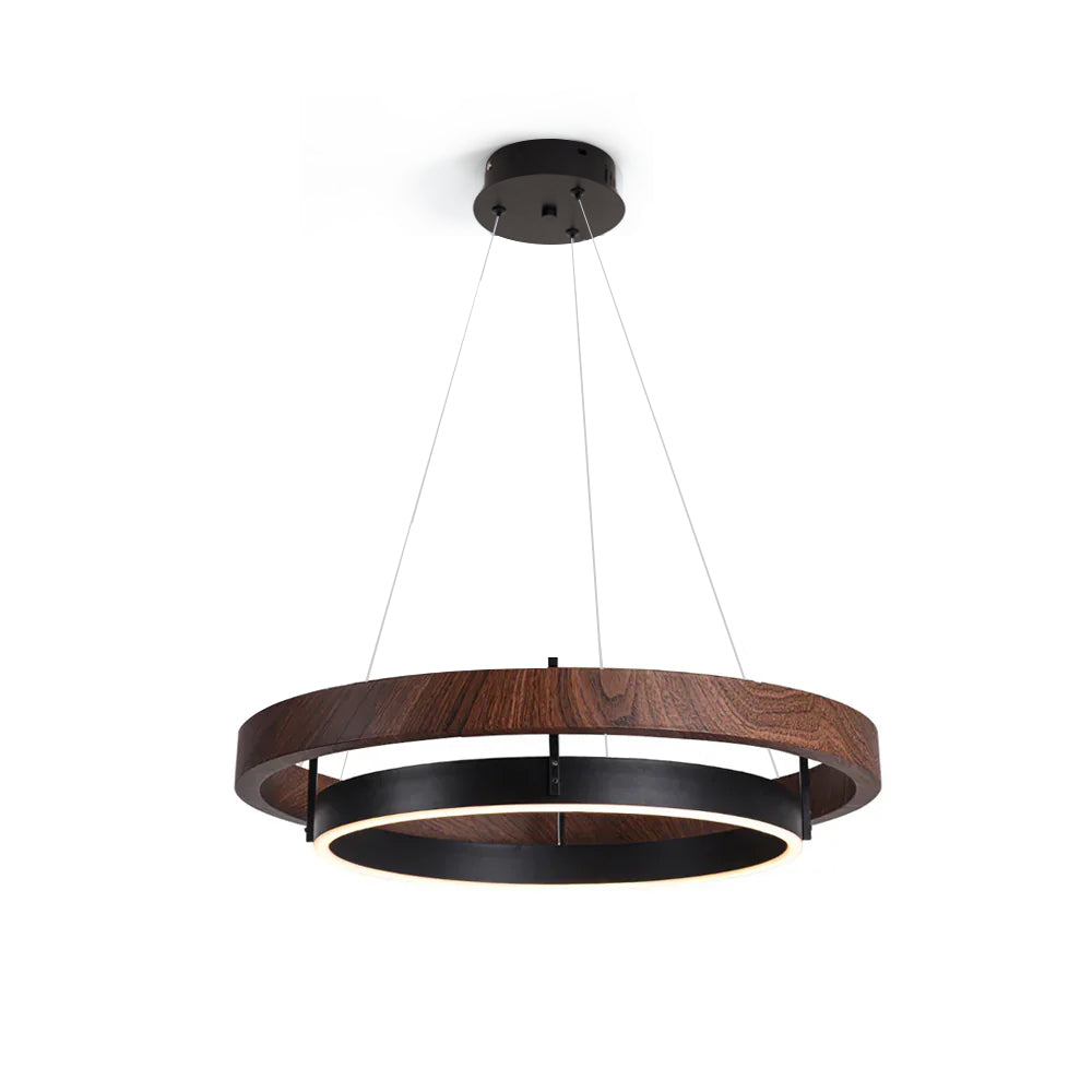 Floating Dual Ring Wood Chandelier With Warm Ambient Glow
