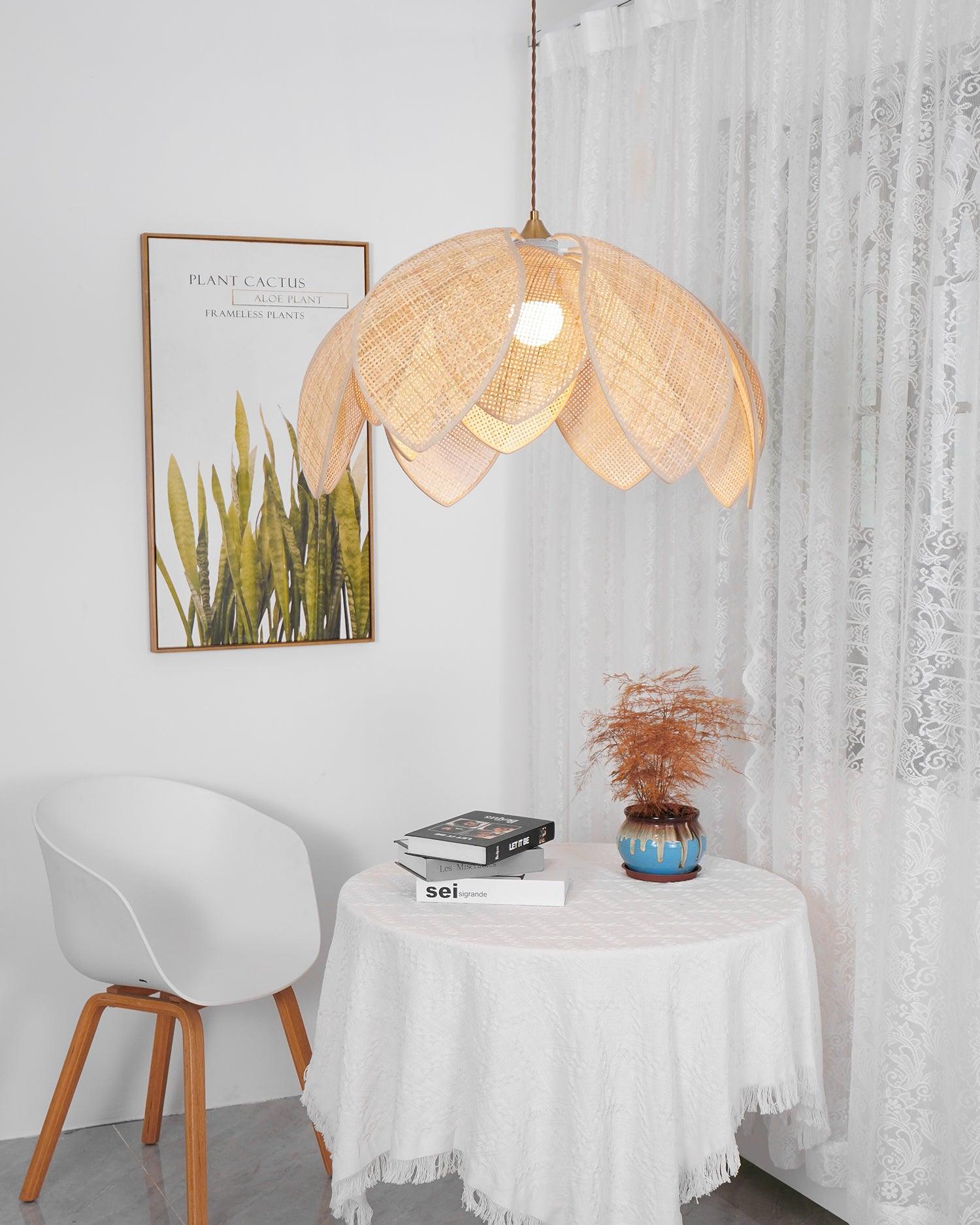 Rattan Pendant Lamp With Soft Linen Shade