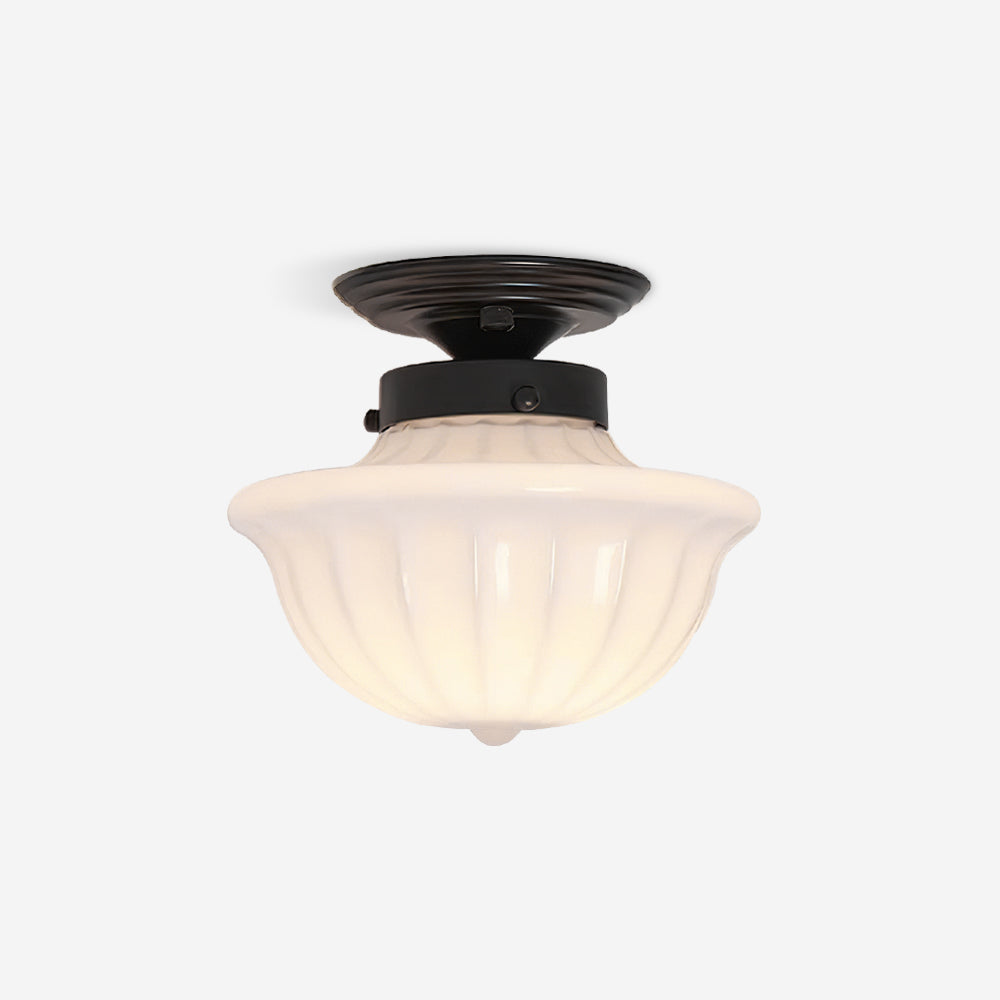 Vintage Opal Glass Ceiling Light Dimmable With Black Metal Canopy