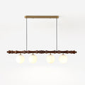 Wooden Pendant Light With Glass Shade And Adjustable Height