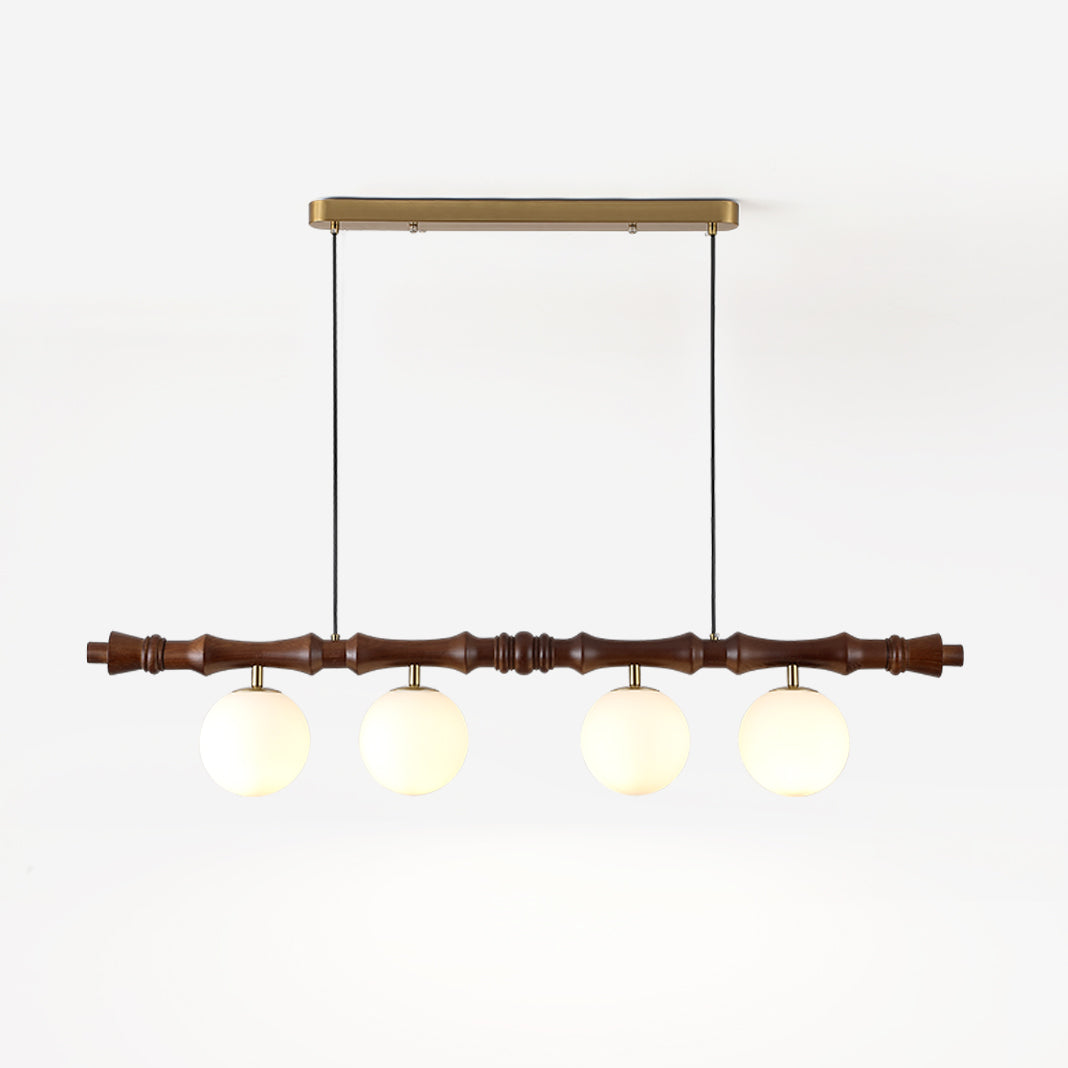 Wooden Pendant Light With Glass Shade And Adjustable Height