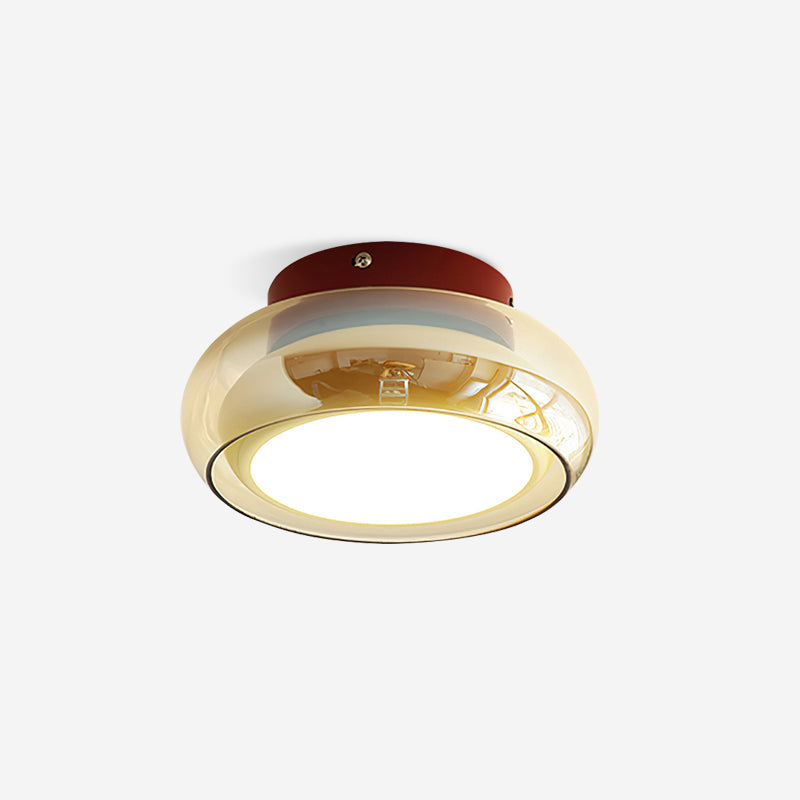 Lux Cognac Glass Flush Mount Ceiling Light With Cherry Red Band