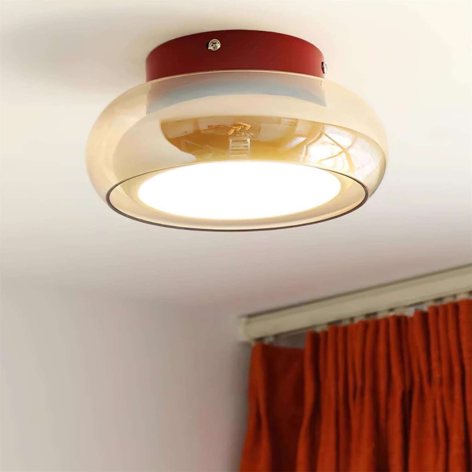 Lux Cognac Glass Flush Mount Ceiling Light With Cherry Red Band