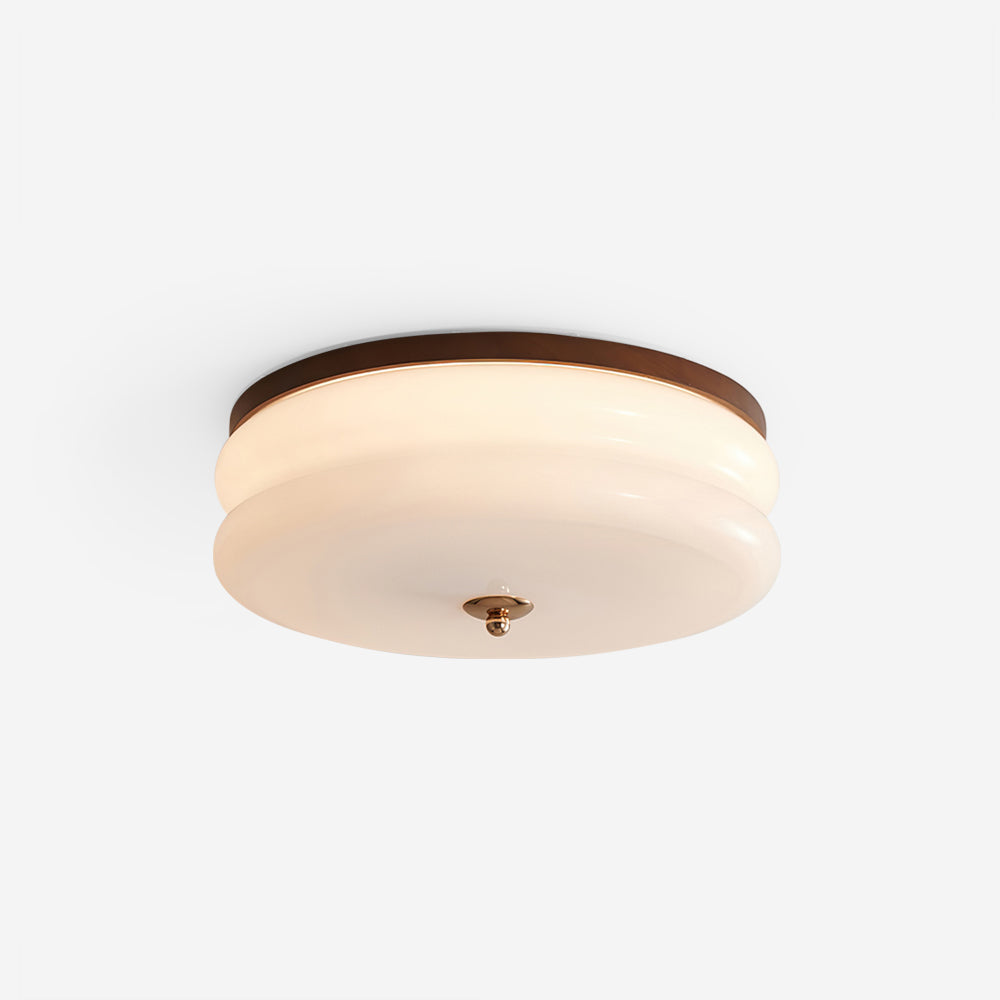 Walnut Wood Glass Disc Ceiling Light With Double Layer Integrated Led