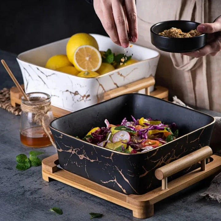 Saladier design en céramique effet marbre – 21 cm