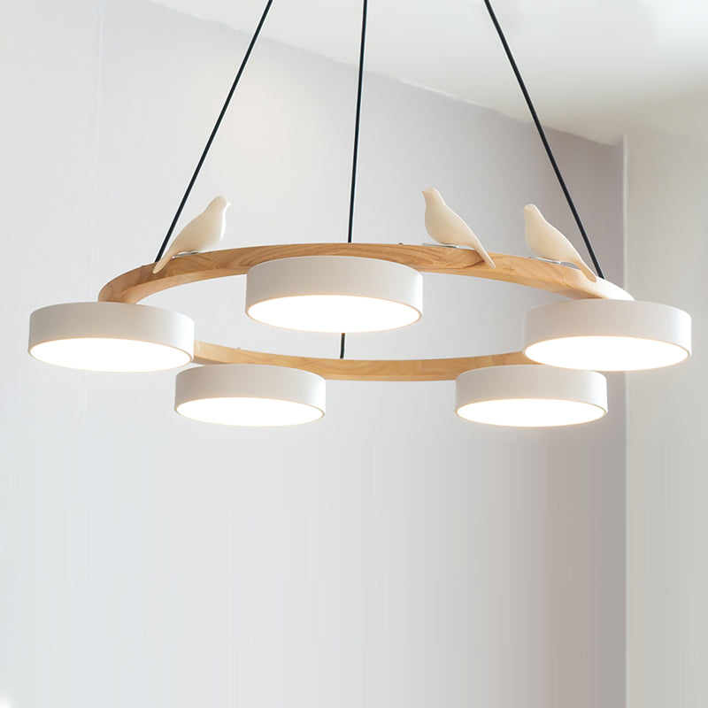 Nature Inspired Bird Round Chandelier With Mixed Materials