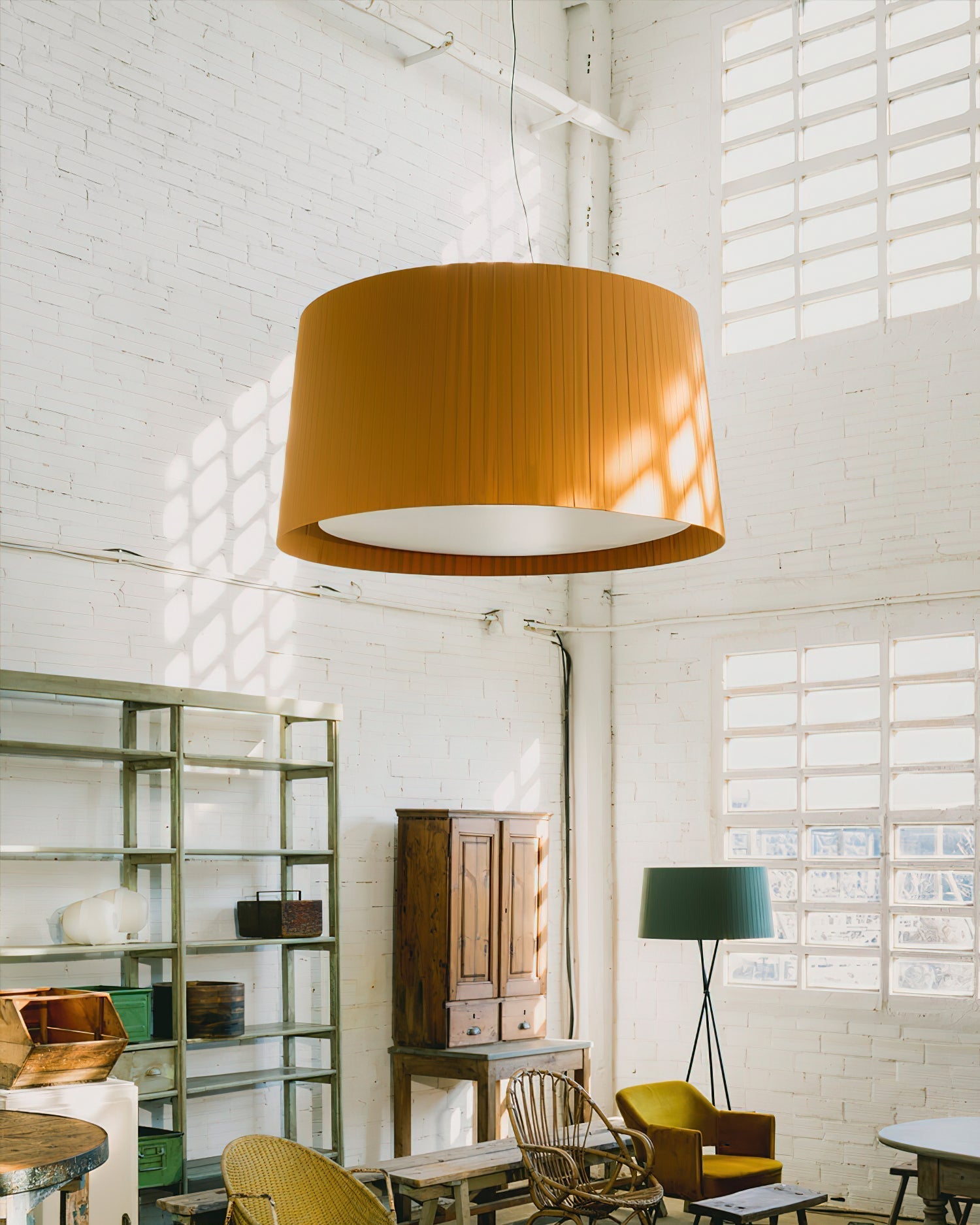 Pleated Fabric Pendant Light With Integrated LED