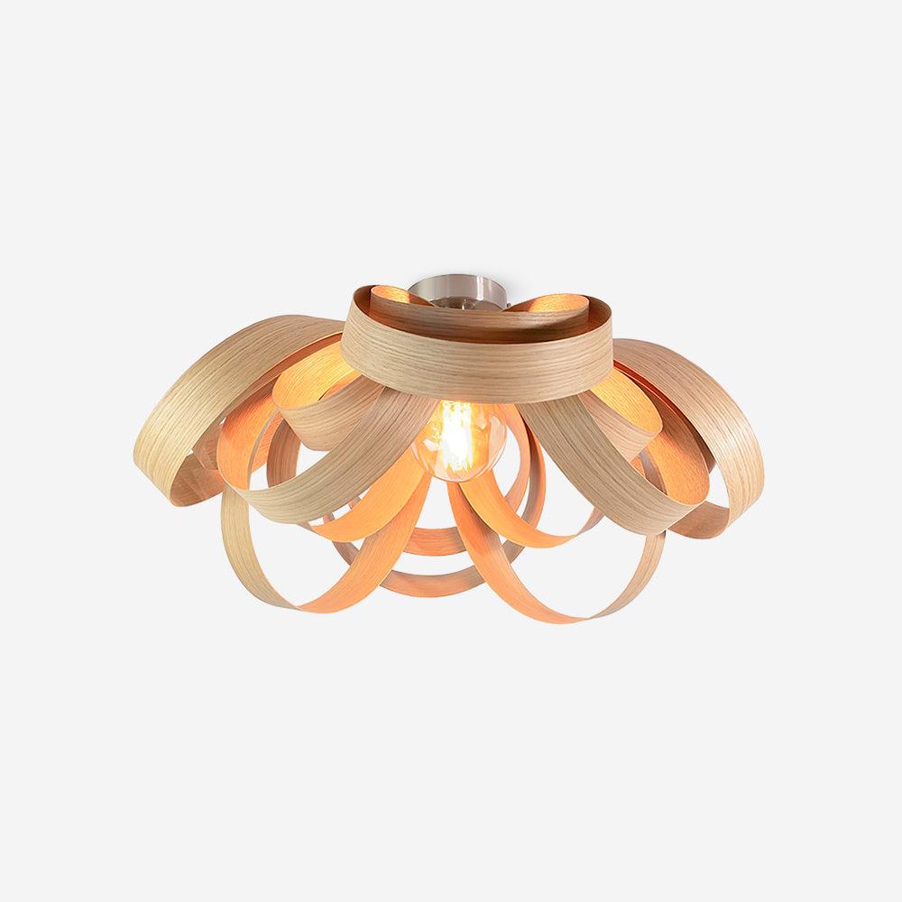 Walnut Wood Ribbon Ceiling Light With Metal Canopy Dimmable