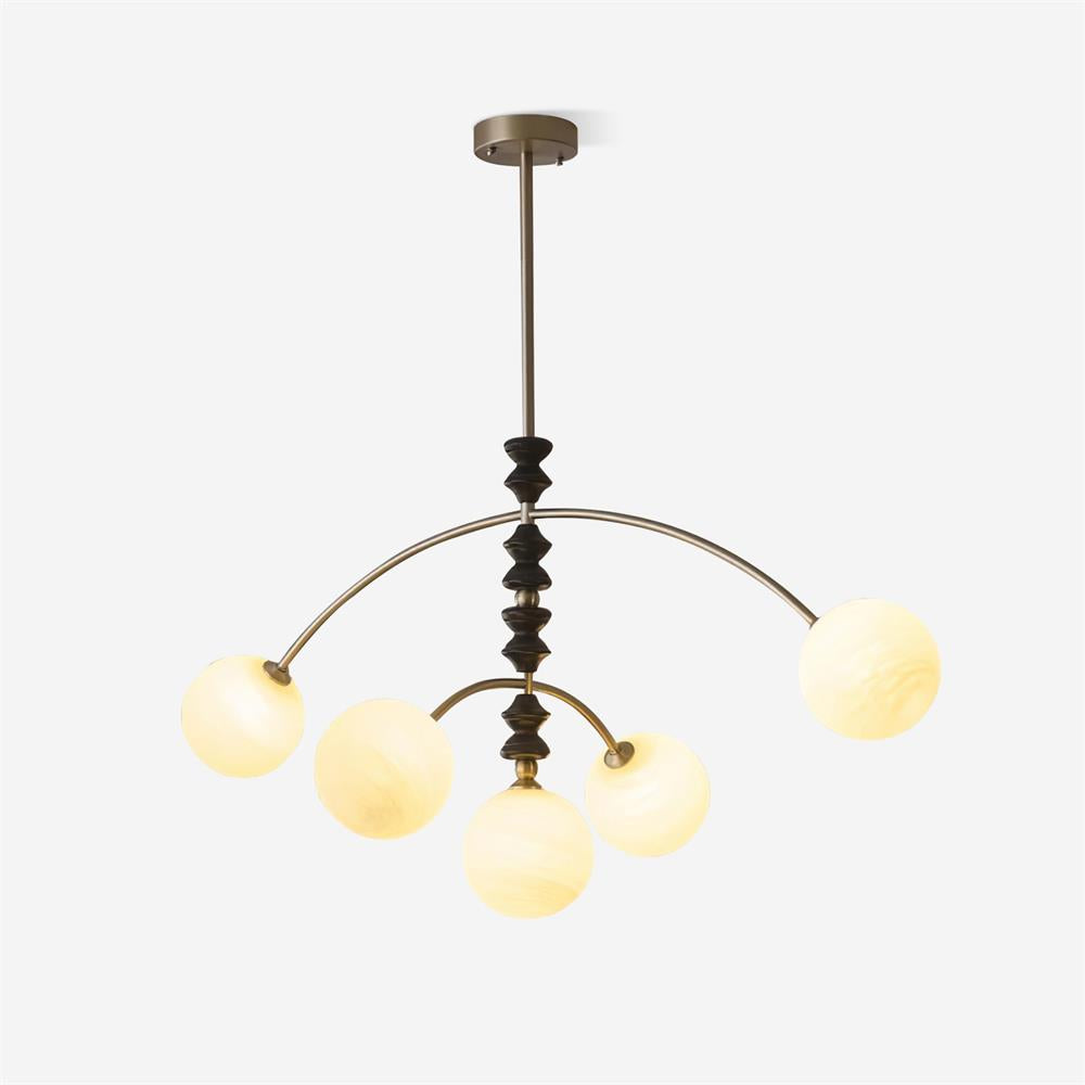 Elegant Dining Chandelier With Alabaster Look Globes And Arched Arms