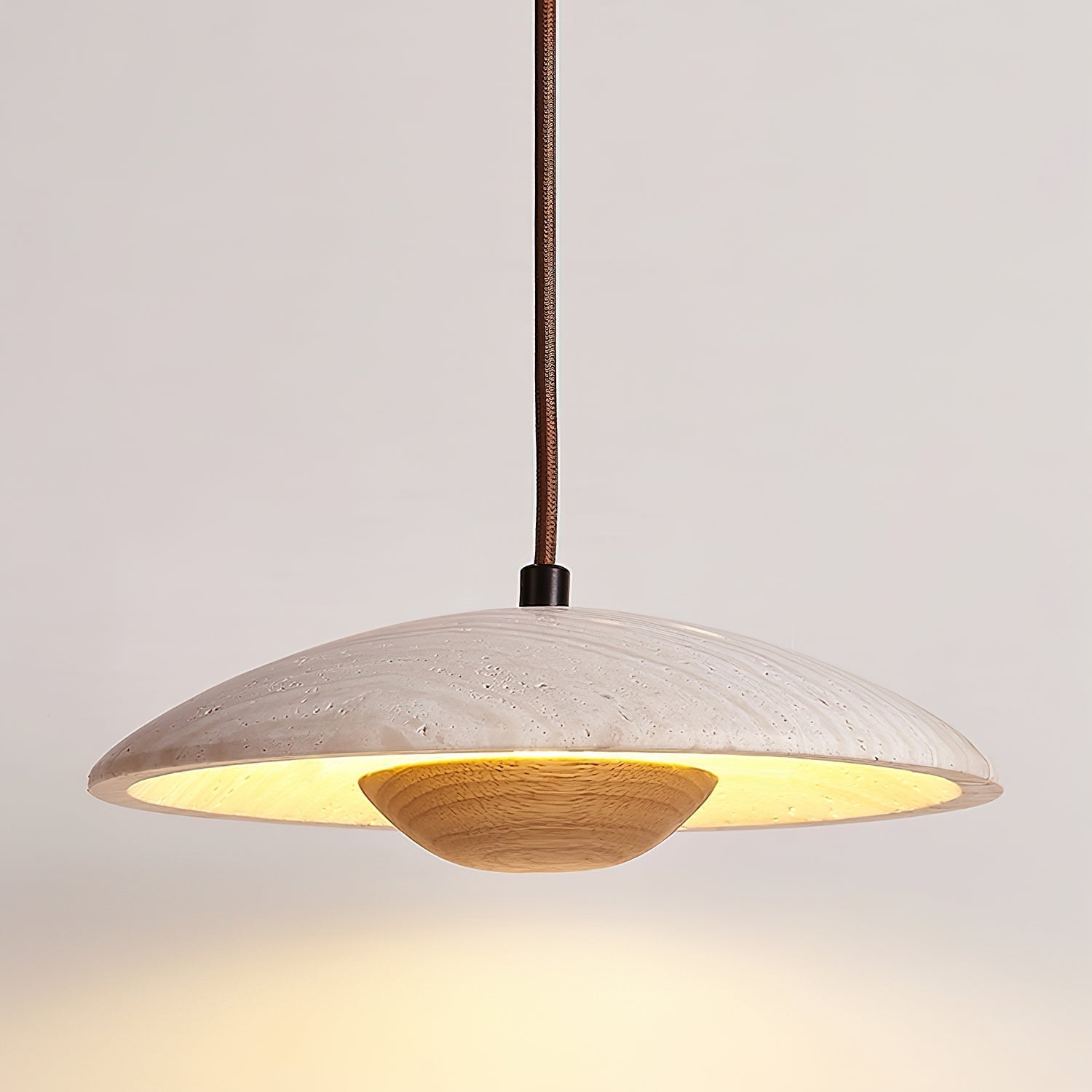 Travertine Wide Brim Pendant Light With Ambient LED Glow
