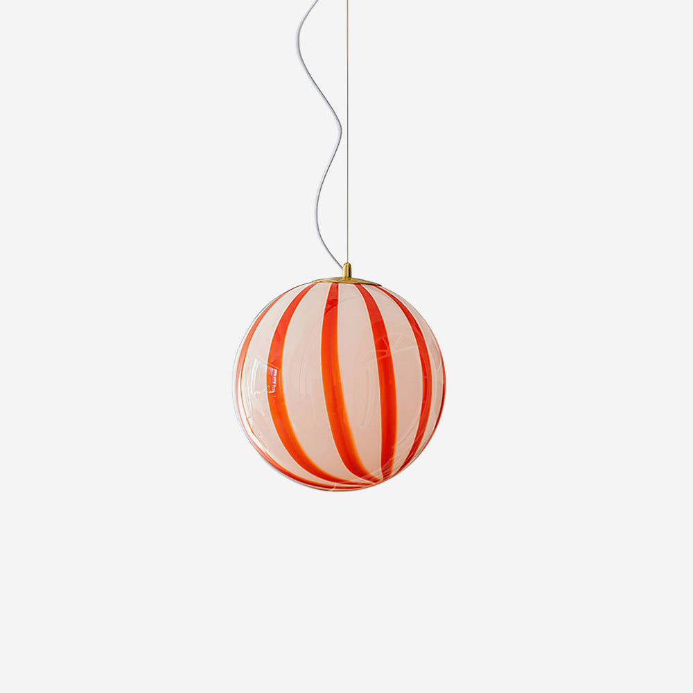 Gold Glass Shade Pendant Light With Red Stripes For Dining