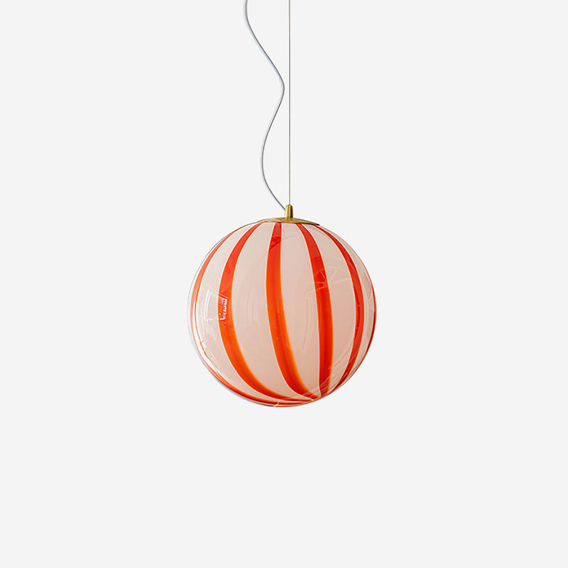 Gold Glass Shade Pendant Light With Red Stripes For Dining