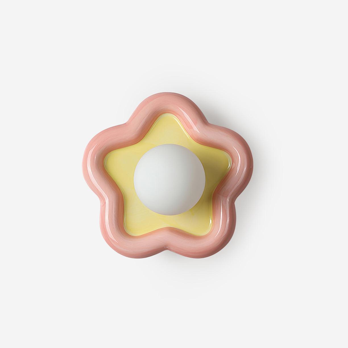 Pink Yellow Flower Ceramic Wall Light Hardwired G9 Socket Damp Rated